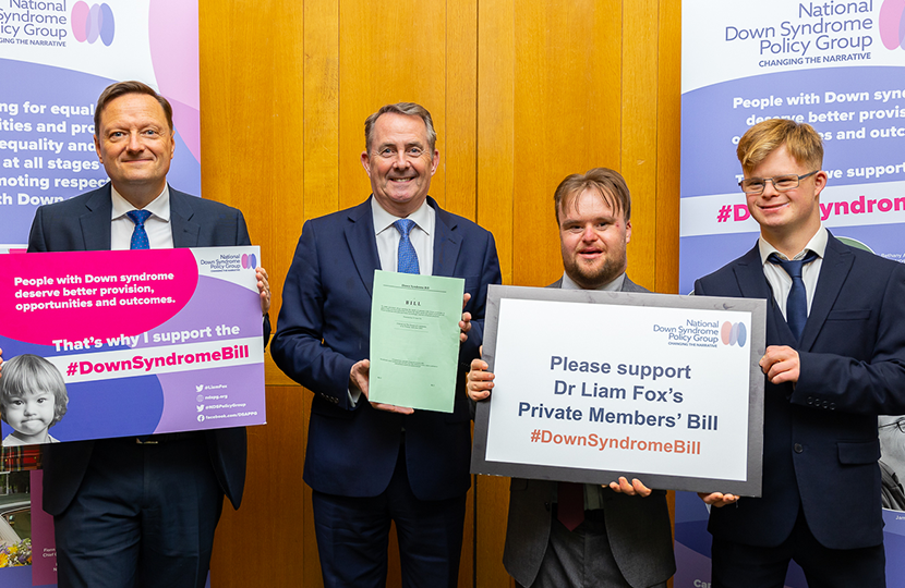 Jason McCartney MP, Dr Liam Fox MP, Max and Freddie supporting the Down Syndrome Private Members Bill
