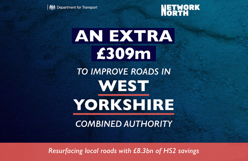 Jason McCartney MP welcomes £309 million for West Yorkshire for the long-term plan to repair our roads thanks to the Conservative Government