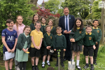 Jason McCartney MP visits Linthwaite Ardron CE Junior and Infant School to plat a tree for the Queen's Green Canopy